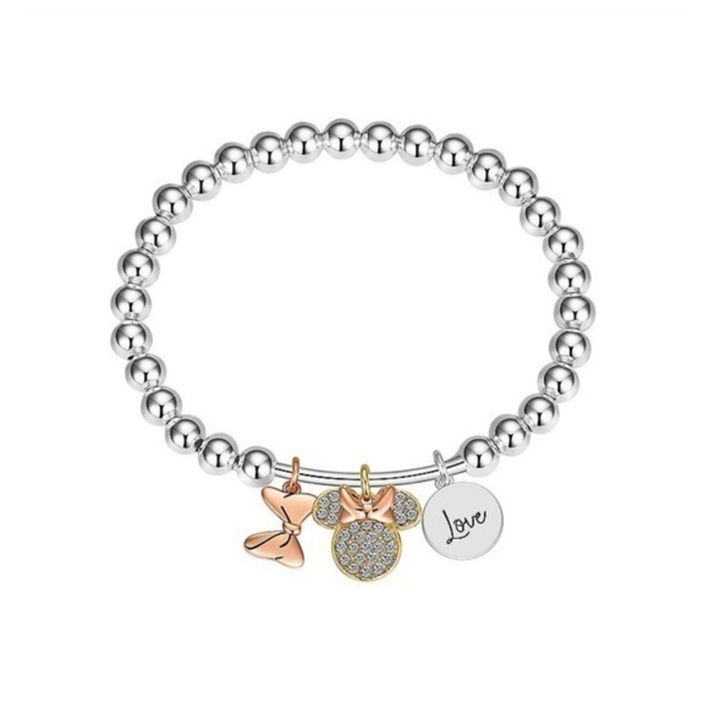 Disney Silver Bracelet with Gold and Pink Charms